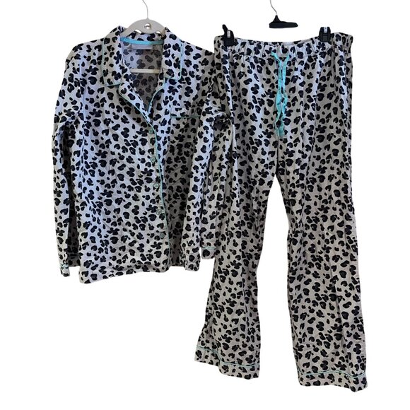 Nordstrom Womens Pajama Set Size Large Gray Animal Print Casual Pure Cotton - Picture 1 of 7
